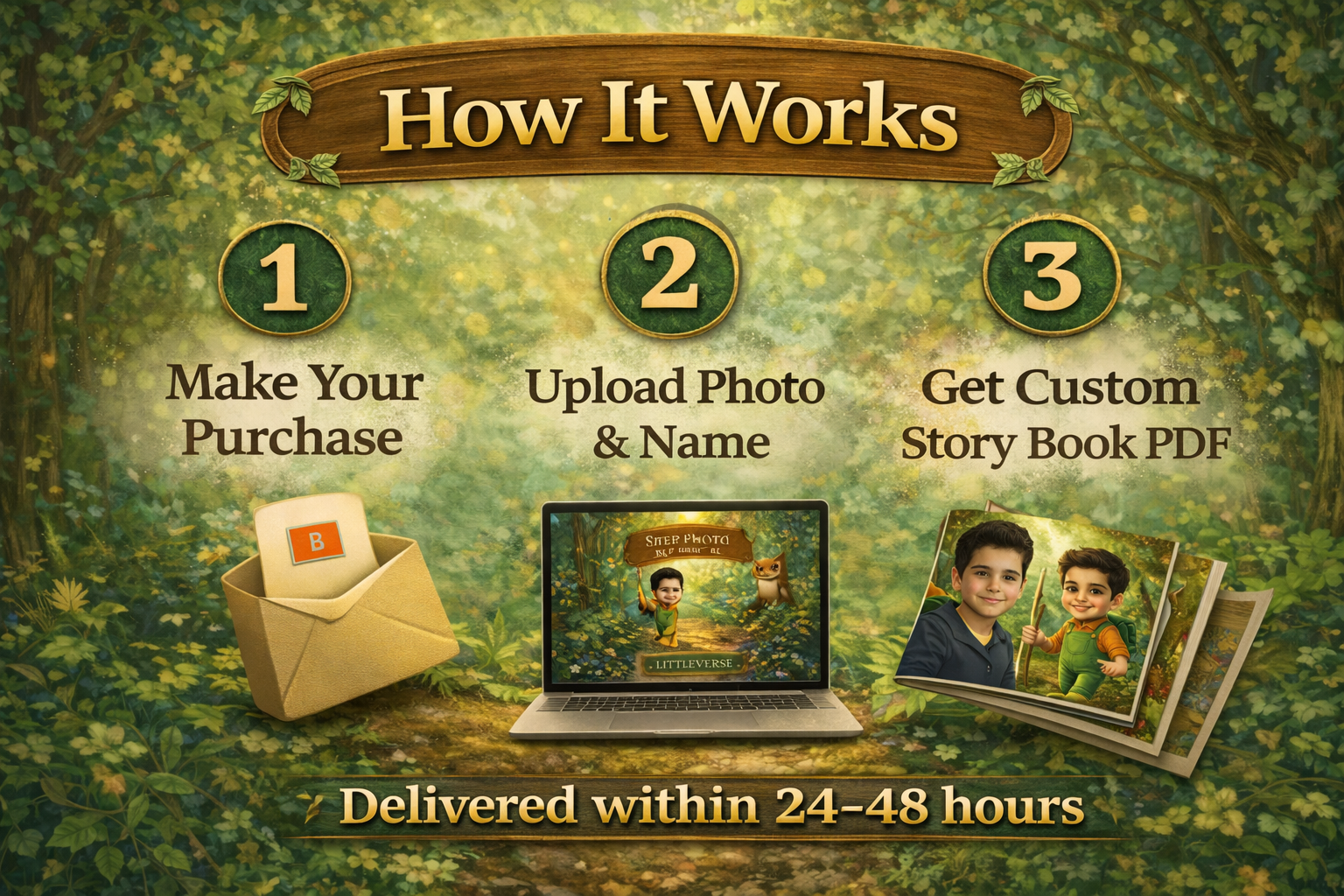 Personalized Forest Adventure Storybook | Custom Illustrated Children's Book (Digital PDF)
