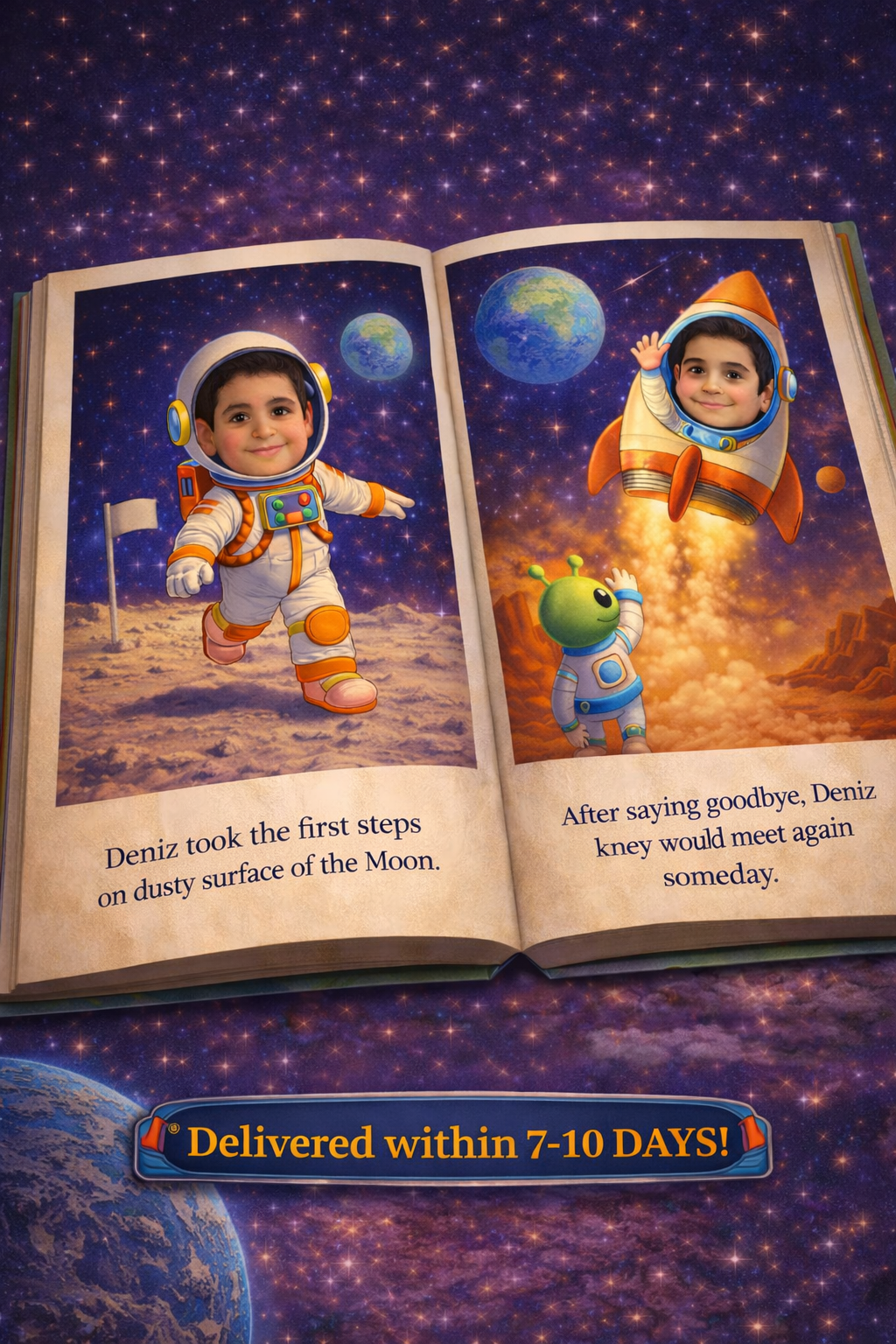 Personalized Space Adventure Storybook for Kids | Custom Illustrated Printed Children’s Book