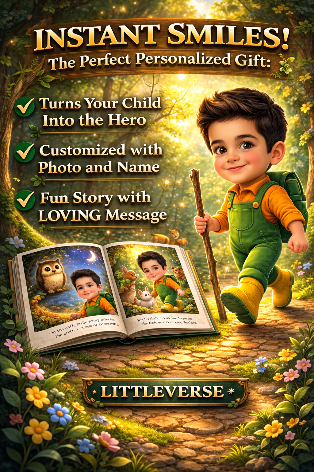 Personalized Forest Adventure Storybook for Kids | Custom Illustrated Printed Children’s Book